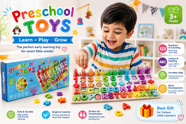3-in-1 Wooden Alphabet, Numbers & Shapes Learning Puzzle
