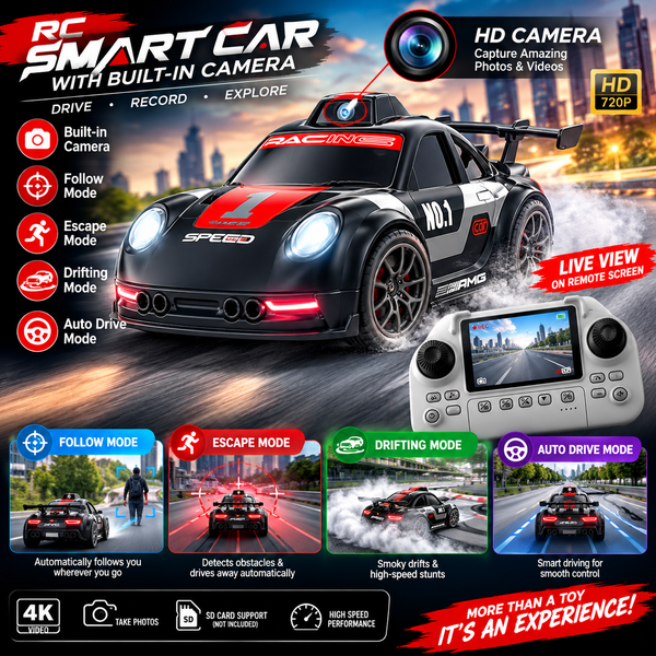 🚗 Smart RC Car with Built-In HD Camera – Follow, Drift, Escape & Auto Drive Mode