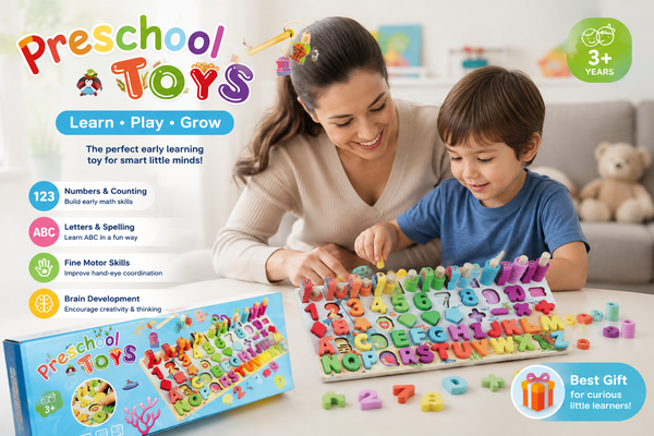 3-in-1 Wooden Alphabet, Numbers & Shapes Learning Puzzle