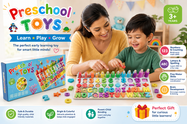 3-in-1 Wooden Alphabet, Numbers & Shapes Learning Puzzle