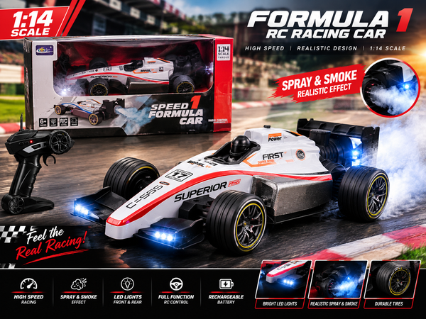 1:14 Scale High-Speed Formula 1 RC Car – Spray & Smoke Effect, LED Lights | Cash On Delivery | Free Shipping