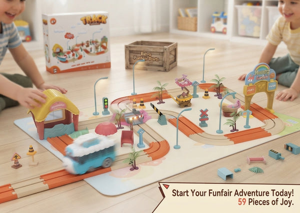 Kids Adventure Track & Car Play Set with City Scenery and Accessories