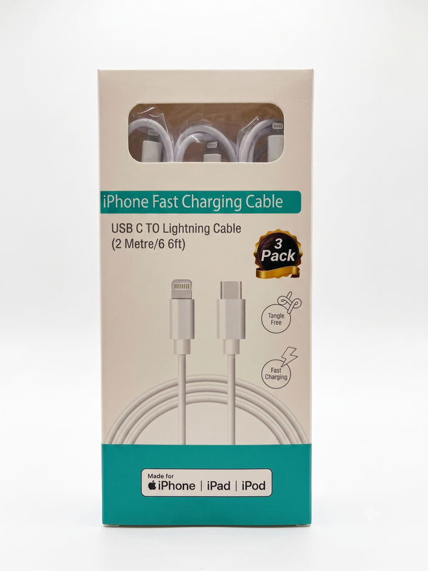 iPhone Fast Charging Cable USB-C to Lightning (2 Metre) – Pack of 3 (Apple Certified)